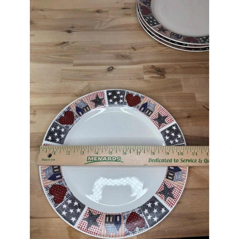 Oneida DC Brown American Quilt Dinner Plates Set of 4 Americana Patriotic 10.5
